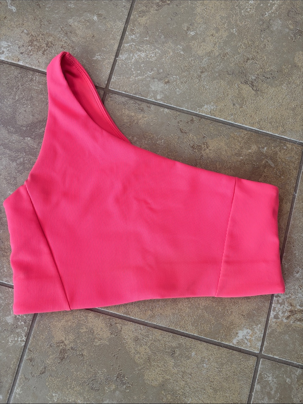 WILO the label Hot coral One Shoulder ribbed Active Bra top cropped Top Size L - Picture 7 of 11